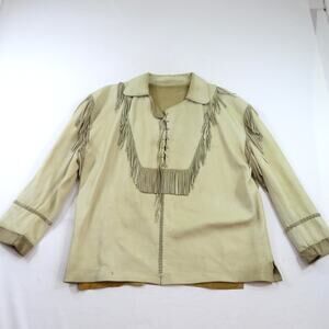 Leather Fringe Pull Over Ivory Jacket Coat Sz XL-2XL? Biker Western 1970s